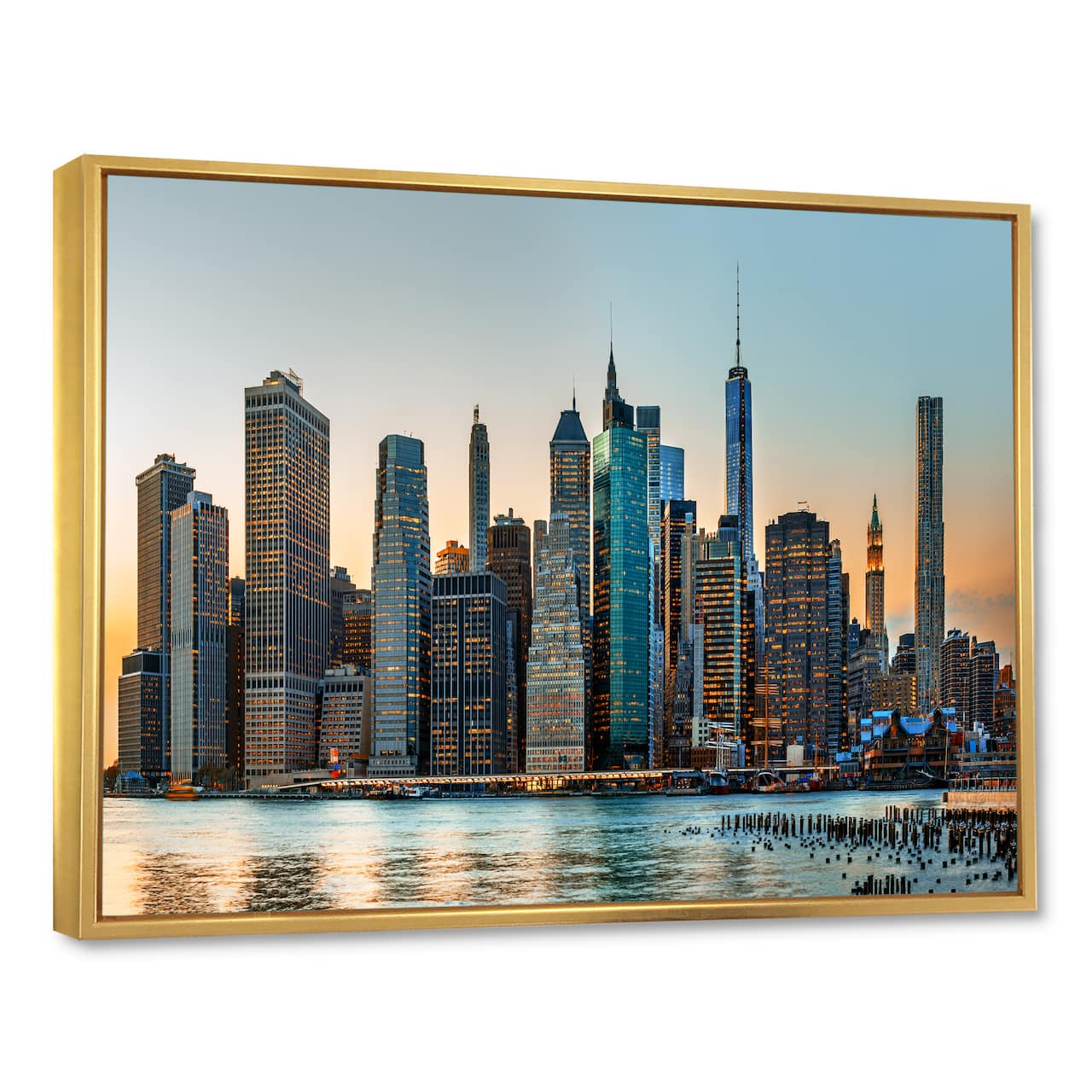 Designart - New York City Skyline - Photography Framed Canvas Art Print
